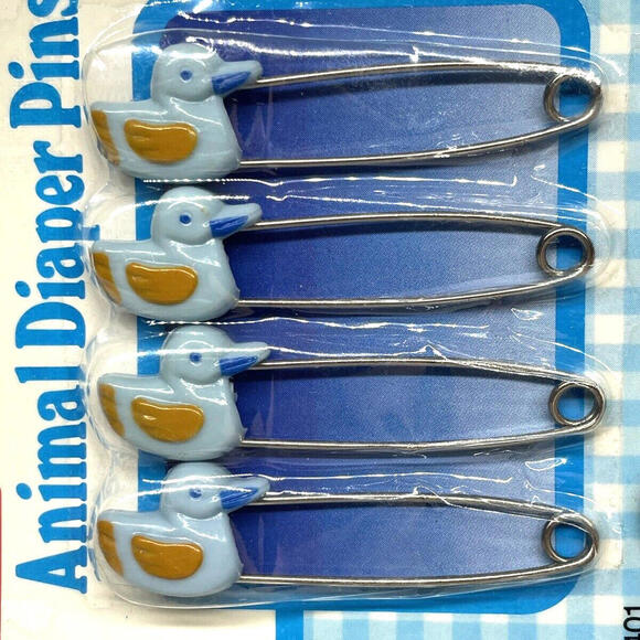 Vintage 1989 Playskool Blue Baby Duck Animal Diaper Pins 4 Pack NEW - Picture 3 of 3